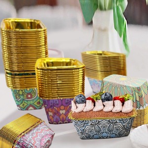 Nouveaux gobelets à <span class=keywords><strong>pâtisserie</strong></span> rectangulaires jetables à motif du Moyen-Orient, à bord doré, style arabe, compatibles micro-ondes - Product Image 4