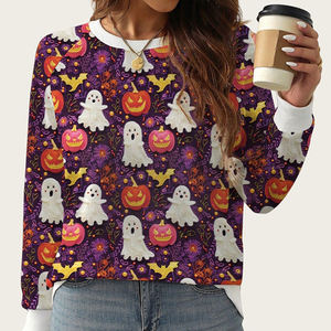 Sweat-shirt à col rond pour femme, nouvelle collection automne-hiver, grande taille, imprimé en relief 3D, ample, décontracté, pull-over - Product Image 4