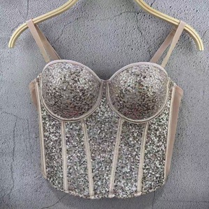 Haut bustier à sequins pour <span class=keywords><strong>femme</strong></span>, camisole sexy à fines bretelles scintillantes pour soirée - Product Image 3