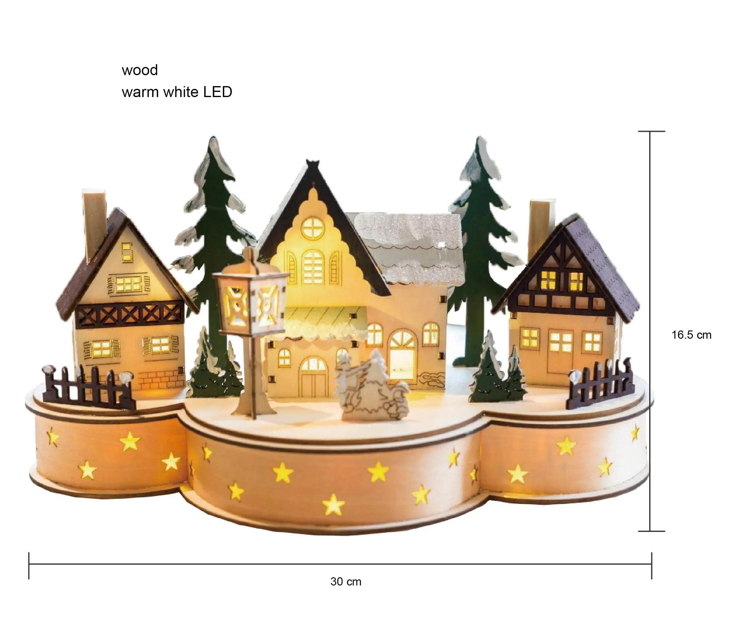 새로운 하이 퀄리티 따뜻한 화이트 우드 하우스 LED 크리스마스 장식 조명 테이블