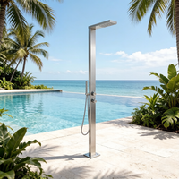 Ensemble de douche extérieur HONGDEC en acier inoxydable SUS304, colonne de douche avec mitigeur eau chaude et froide - Montage au sol pour projets de plage et de piscine