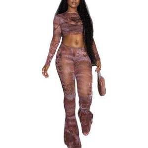 Ensemble 2 pièces personnalisé 2026 pour femme : Haut moulant en maille à col montant et pantalon élastique transparent sexy pour clubbing - Product Image 4