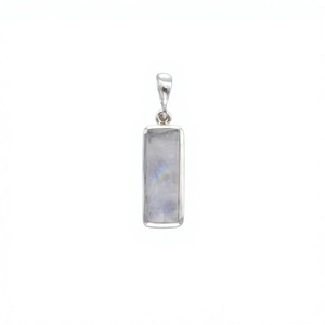 Pendentif en argent sterling 925 avec pierre de lune, serti dans un cadre rectangulaire, minimaliste, à porter tous les jours, bijoux unisexe - Product Image 1