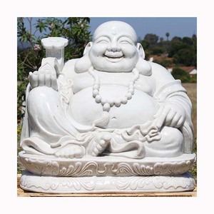 Décoration de jardin en gros bon marché fabriquée en usine Sculpture en pierre naturelle <span class=keywords><strong>Statue</strong></span> de <span class=keywords><strong>Bouddha</strong></span> riant en marbre blanc grandeur nature personnalisée - Product Image 5