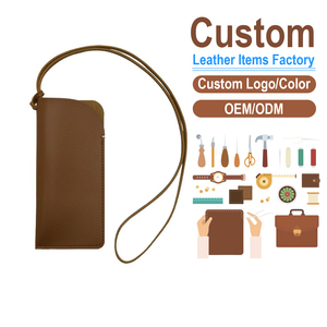 Factory Supply Crossbody Neck Hanging PU Leather Sunglasses Pouch, Eyeglasses Storage Bag with Lanyard - Product Image 2