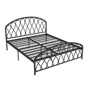 Modern design wrought iron frame steel furniture single metal bed queen size with headboard