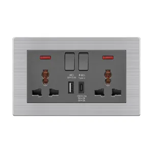 146 Stainless steel Anglo 13A with switch socket European standard multi-functional three-hole with usb type-c charging socket