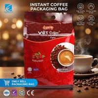Sachet extérieur personnalisé pour mélange de café en gros, scellé sur quatre côtés avec poignée intégrée pour multipack de café instantané