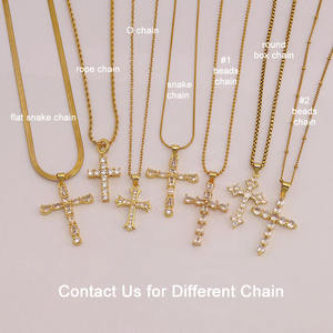 NS1082 Bijoux de haute qualité en diamant pour la religion chrétienne Chaîne en acier inoxydable plaqué or CZ Micro Pave Cross Pendant Necklace - Product Image 3