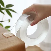 Gel resistente al agua, cinta adhesiva lavable de doble cara, transparente, acrílica, reutilizable, nano