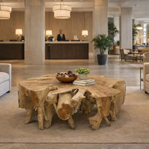 Handmade Multifunctional Natural Teak Root Coffee <b>Table</b> Glass <b>Top</b> Durable <b>Solid</b> <b>Wood</b> Frame Contemporary Artistic Driftwood - Product Image 6