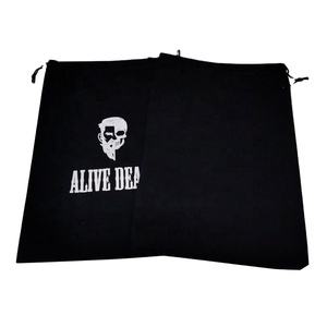 Sac à cordon en velours noir pour emballer les perruques, pochette avec logo blanc personnalisé - Product Image 1