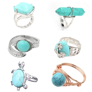 تصاميم جديدة مجوهرات أصابع خاصة كبيرة طبيعية Syn. الفيروز الأزرق خواتم للنساء - Product Image 4