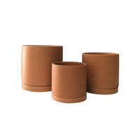 Kit de pot de fleurs en céramique rouge simplifié moderne Pot succulent en terre cuite cylindrique avec trou de drainage pour soucoupe plantes utilisation dans le jardin
