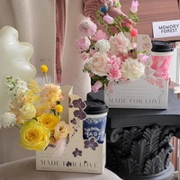 Sac à fleurs pour café et thé au lait, pour la Saint-Valentin, boîte-cadeau florale fraîche, emballage en papier laminé, matériaux DIY, panier en papier