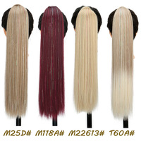 Queue de cheval à clipser pour femme, cheveux chinois longs et lisses, effet laser, soyeux et brillant, style célébrité internet, non-Remy, 24 pouces, pour l'exportation