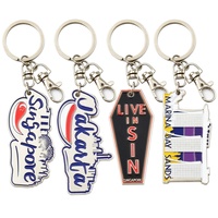 Porte-clés en alliage de zinc personnalisables en gros, style vintage dessin animé, impression sérigraphique, souvenir touristique