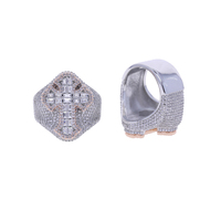 Big Heavy Two Tone Messing Classic Männer Hip Hop Kreuz Ring Voll gepflastert Geometrische Runde Quadrat Zirkonia Ring Schmuck