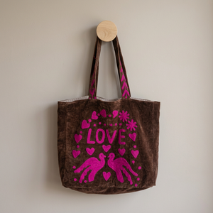 Wholesale Handmade Suzani Embroidered Velvet Tote <b>Bag</b> Luxury Love Bird Print Casual Shoulder <b>Bag</b> Eco-Friendly Shopping Handbags - Product Image 1