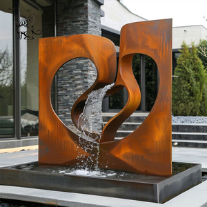 <span class=keywords><strong>Fontaine</strong></span> d'<span class=keywords><strong>eau</strong></span> en forme de L personnalisée, rideau de pluie moderne, effet rouillé, pour jardin extérieur, sculpture en acier Corten - Product Image 4