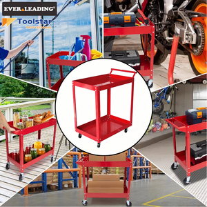 Chariot à outils en acier à 2 étagères avec poignée latérale, chariot d'atelier robuste à quatre roues avec roulettes de 4 pouces pour la réparation automobile et le <span class=keywords><strong>garage</strong></span> OEM - Product Image 5