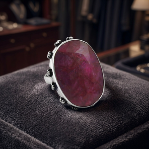 Anillo Ajustable Clásico con Rubí Natural de Corte Ovalado en Plata de Ley 925 con Engaste de Bisel para Mujer - Regalo de Aniversario de Bodas - Product Image 2