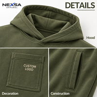 Sweat à capuche personnalisé pour homme avec logo, poche poitrine, poches latérales, épaules tombantes, vêtements décontractés en gros, OEM ODM, marque privée