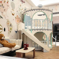 Lit superposé rond JS Durable en bois massif pour enfants avec toboggan, pour chambre de villa, ensemble de meubles sur mesure