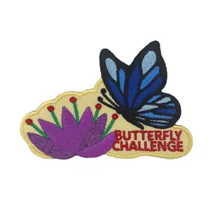 Low MOQ Hochwertige kunden spezifische Designs Bügeln auf Schmetterling Herausforderung Patch Abenteuer Patches Twill Stickerei Abzeichen für Mädchen Scouting