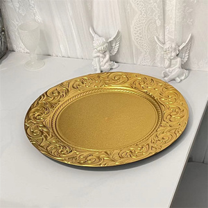 Set d'assiettes de présentation en or de 13 pouces Assiettes de service élégantes et réutilisables Assiettes décoratives en plastique pour table, mariage et événements - Product Image 2