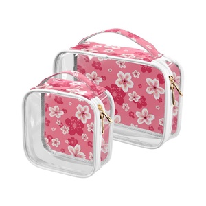 Bolsa de Cosméticos Rectangular Transparente con Diseño de Flores de Cerezo Rosa, Logotipo Personalizado, PVC Transparente con Cierre, para Viaje y Maquillaje - Product Image 2