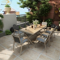 Meubles de terrasse et de terrasse Chaises de balcon de luxe et table en plastique, bois, aluminium Ensemble table à manger extensible 8 places