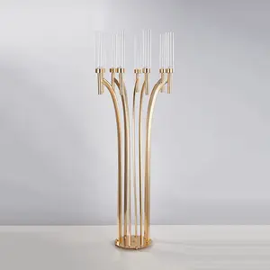 10 Arms Gold Candelabra Road Lead Wedding Decoration Candle Holder With Light