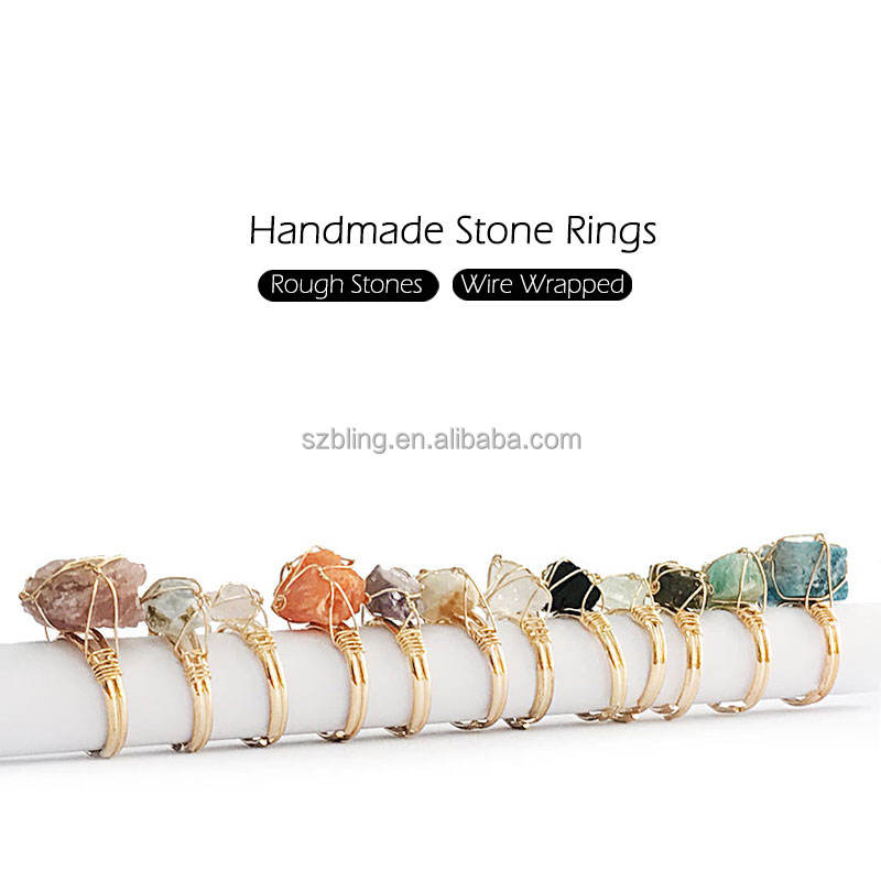 Handmade Copper Wire Wrap Crystal Stone Rings Bling Gemstone