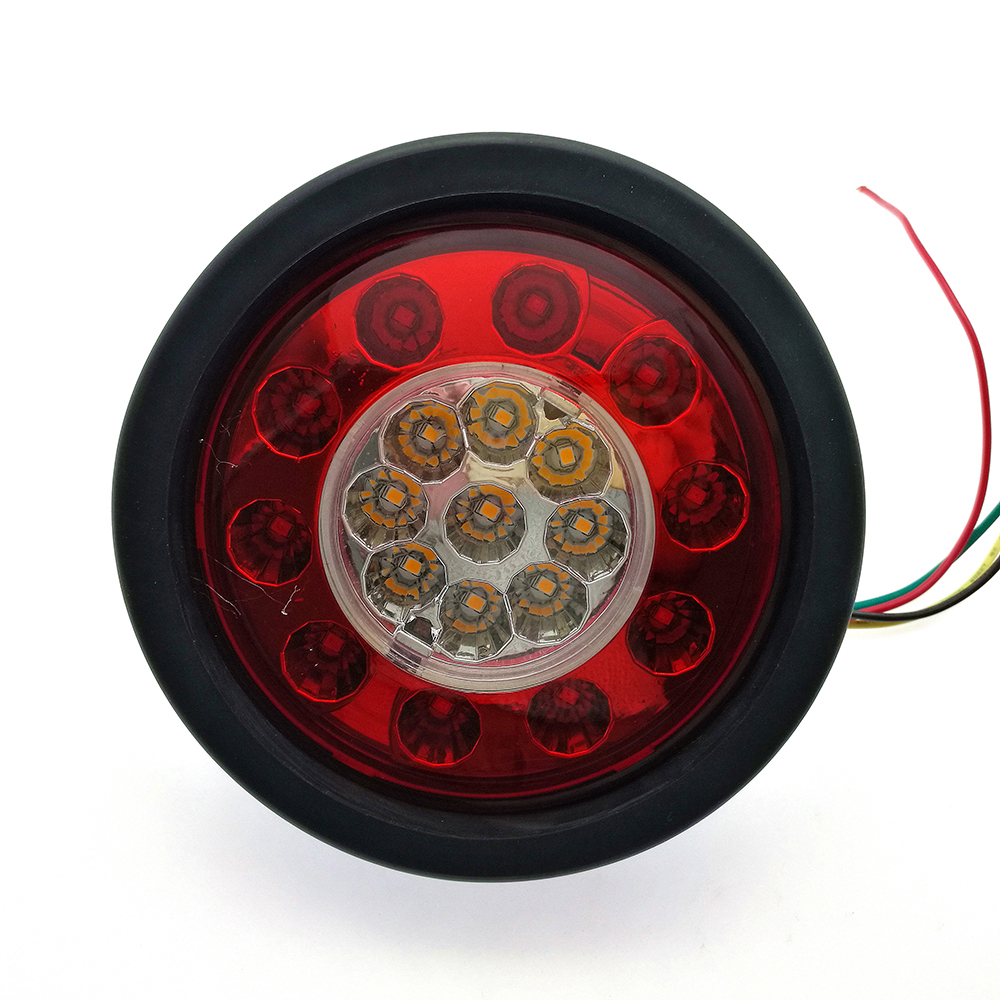 Fanali LED Posteriori Per Rimorchio - 4 Pezzi Rotondi, 24 LED, 12V/24V, Rosso, Con Lunetta Cromata, Impermeabili