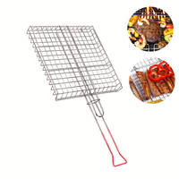2024 nouveau produit fer maille Steak grille Net Camping Simple et commodité extérieur fil BBQ viande grill panier avec poignée en plastique