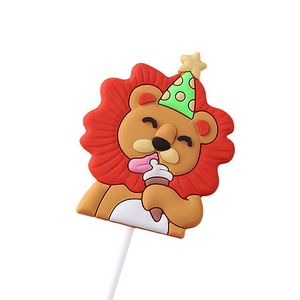 Cute Cartoon Lion Cake Decoration Ornament Plastic Reusable Birthday Party Table Plug-in Round Die Cutting - Product Image 5