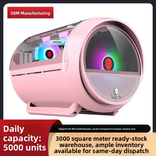 Wanjia Yuanqi Transparent Panoramic Round RGB Computer Case Desktop Gaming Internet Cafe Water-Cooled Special-Shaped Case