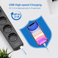 Prise de courant personnalisable de haute qualité avec 5 prises et ports USB Type-C, protection contre les surtensions EU, matériau ABS+PC, câble de 1,5 m, certifié CE