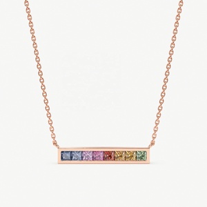 Nouveautés : Collier en Argent 925 Plaqué Or 14K avec Pendentif Barre Délicate en Saphir Arc-en-ciel et Zircon Cubique - Product Image 5