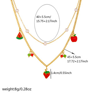 Fruit Pendant Stainless Steel Necklace And <b>Bracelet</b> <b>Set</b> For Women Party Jewelry With Apple Strawberry Watermelon Design - Product Image 5