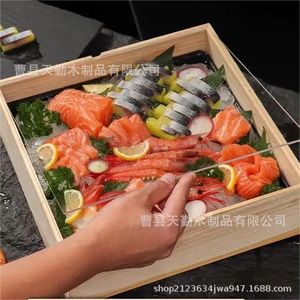 Wooden Sushi Packaging Box Rectangle Paulownia Fresh Food <b>Takeaway</b> <b>Container</b> - Product Image 4