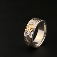 Bague de niche élégante en cuivre blanc gravé, style japonais vintage, accessoires et bijoux pour hommes, vente en gros