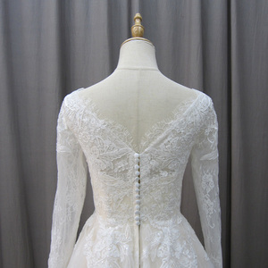 For Jancember MZ0015 Modern Elegant <b>Long</b> <b>Sleeve</b> <b>Wedding</b> Bridal <b>Dresses</b> for Women Featuring Lace Crystal Flower Applique Chapel - Product Image 6