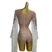 Combinaison courte à franges sexy en strass Barboteuses de spectacle Justaucorps de danse perche Tenue de festival Femmes Chanteuse Bodys de performance sur scène