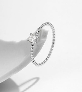 S925 <b>Silver</b> Princess Cut Diamond <b>Ring</b> with Tiny <b>Emerald</b> Cut CZ Bezel Setting Minimalist Engagement Band Women's Jewelry - Product Image 5