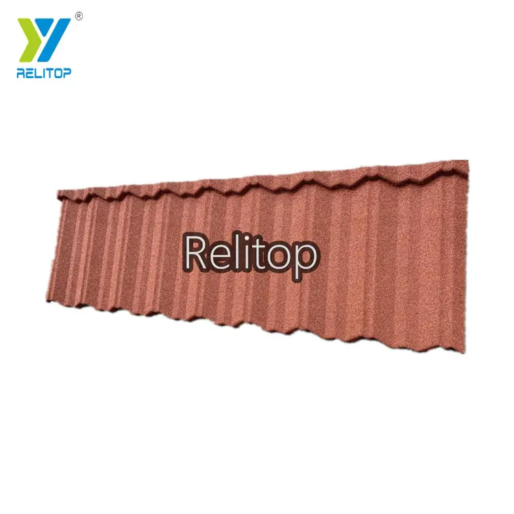 Kırmızı renk Relitop usta tarzı taş kaplı çelik çatı kiremidi depo parkı yapı çatı yüklenici