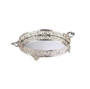 Plateau de service en métal fini du fabricant, plateau de service alimentaire en métal pour mariage, plateau de service plaqué argent avec poignées en or - Product Image 5