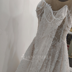 Robe de mariée Jancemebr Lsqx126 coupe <span class=keywords><strong>A</strong></span>-line avec perles, dentelle et cordons, taille basque en dentelle - Product Image 4