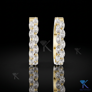 Lab Grown CVD HPHT Diamond Double Row Marquise <b>Hoop</b> <b>Earrings</b> 14K 18K <b>Solid</b> Gold Luxury Fine Women Wedding Bridal Jewelry - Product Image 2